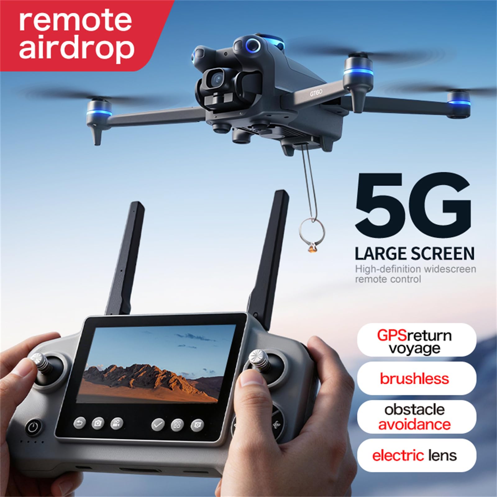 Drone gps gt60 quadricottero alta definizione aereo ritorno evitamento