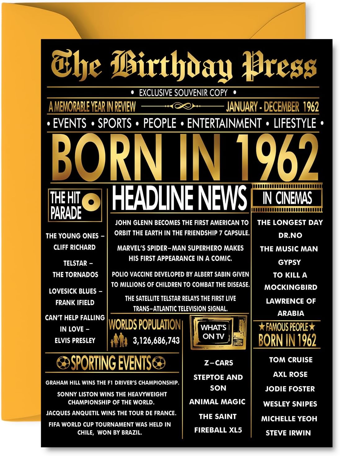 Gold 22nd Birthday Card for Men Women - Black & Golden Newspaper Born in 2003 - Happy 22 Birthday Cards for Friend Granddaughter Uncle Cousin Sister Niece, 5x7 Inch Bday Greeting Cards