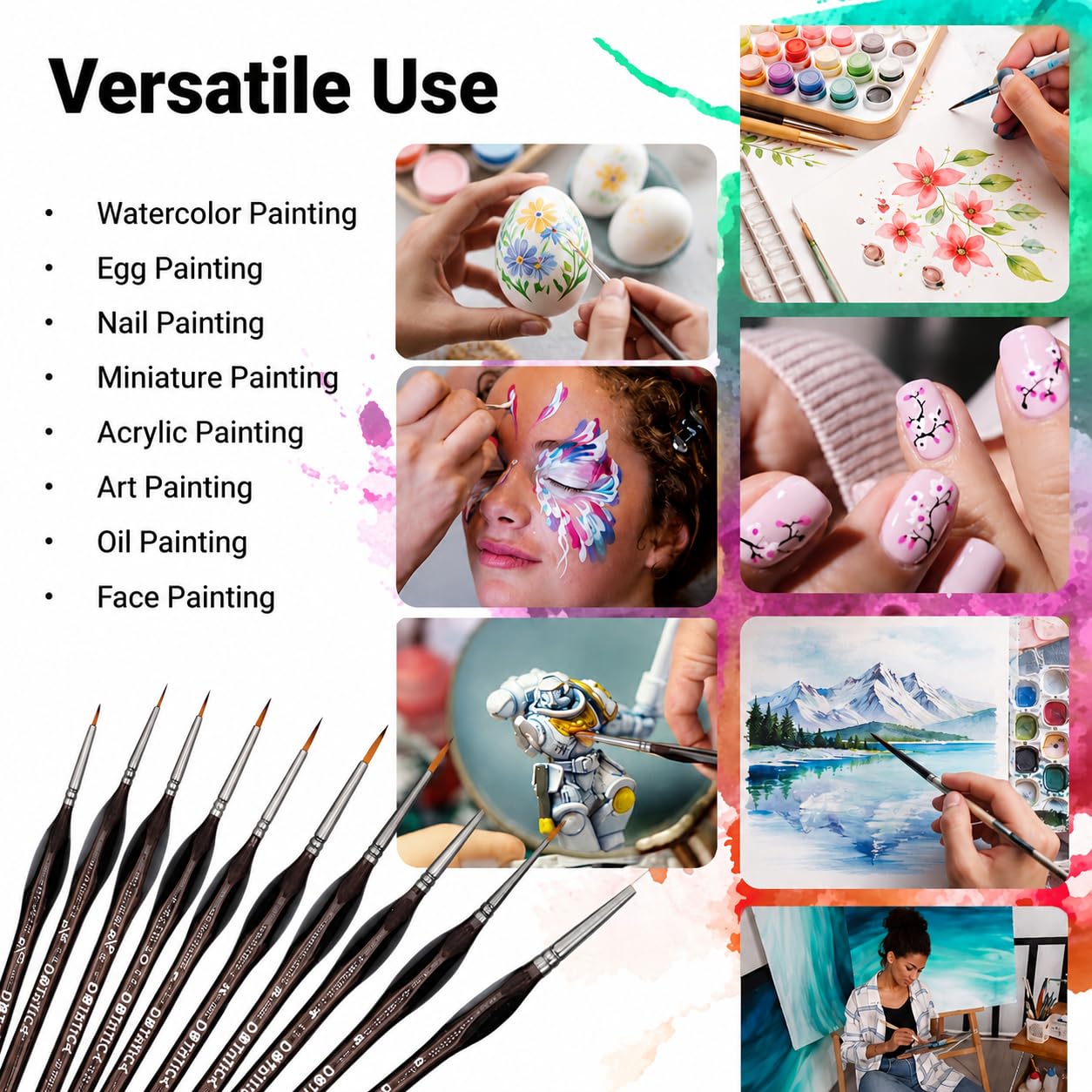 Aquarellpinsel für Kinder, 10 Miniatur-Pinsel Pinselset mit dreieckigen Griffen für Acryl-, Aquarell-, Nagel-, Gesichts- und Ölmalerei