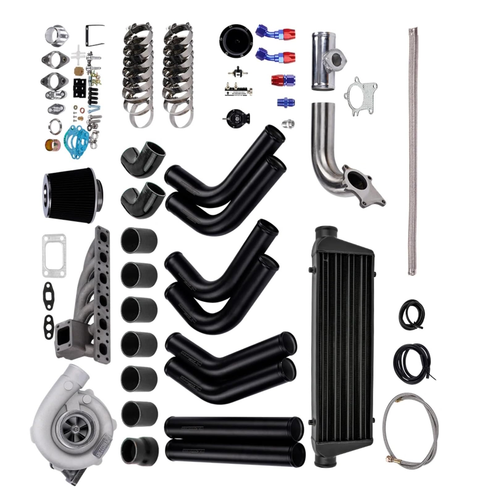 Car Turbo Charger Compatible with for E36 323i I6 1995 1996 1997 1998 1999 T3 T4 Turbo Compressor Turbine Turbo Manifold Intercooler Piping Wastegate Kit