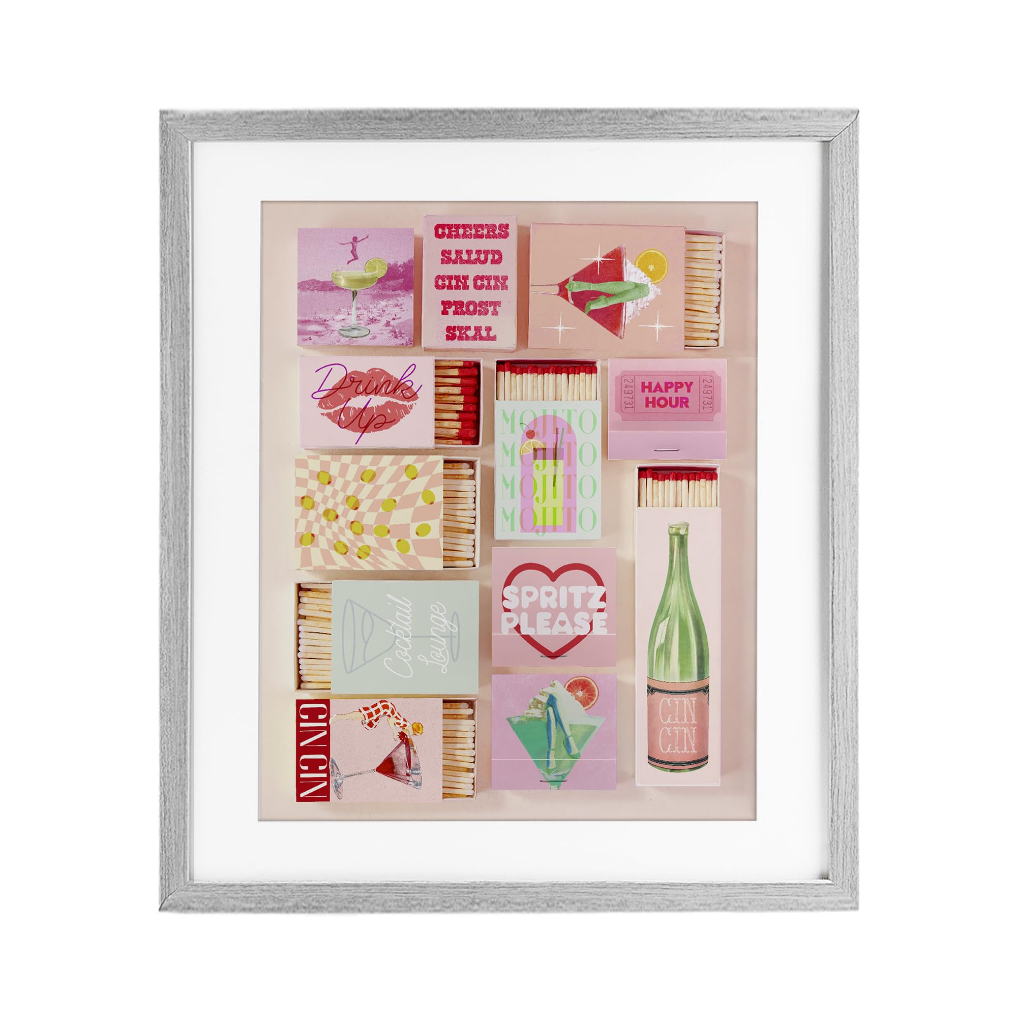 Cuadro Stupell Industries Glam Cocktails Retro Matches - Enmarcado con cristal, 40x33 cm