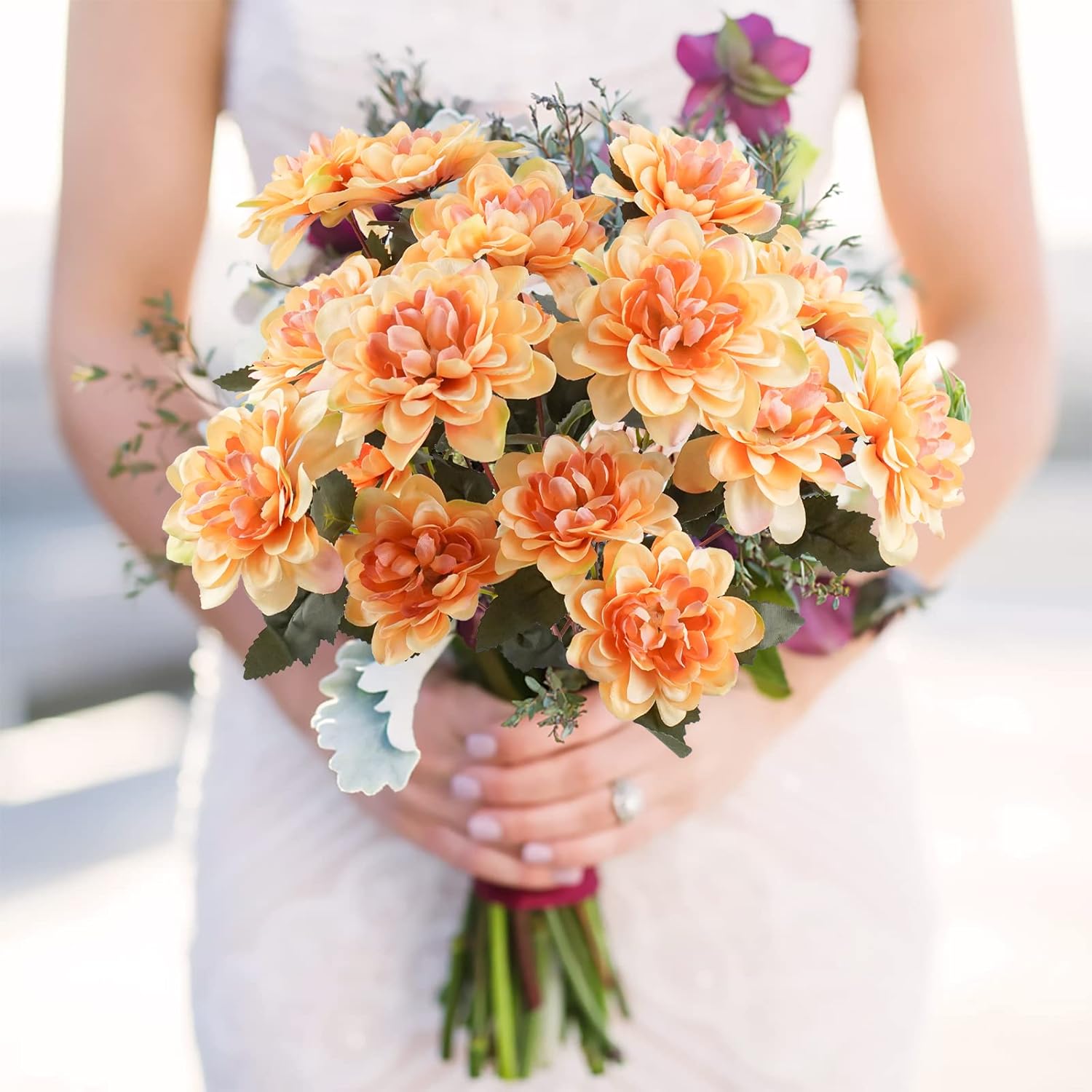 Uieke 6PCS Artificial Fall Daisy Mums Flowers with Stem, Silk Chrysanthemums Flowers Arrangement for Home Party Wedding Bouquet Thanksgiving Table Centerpieces Decor (Champagne) - Image 2