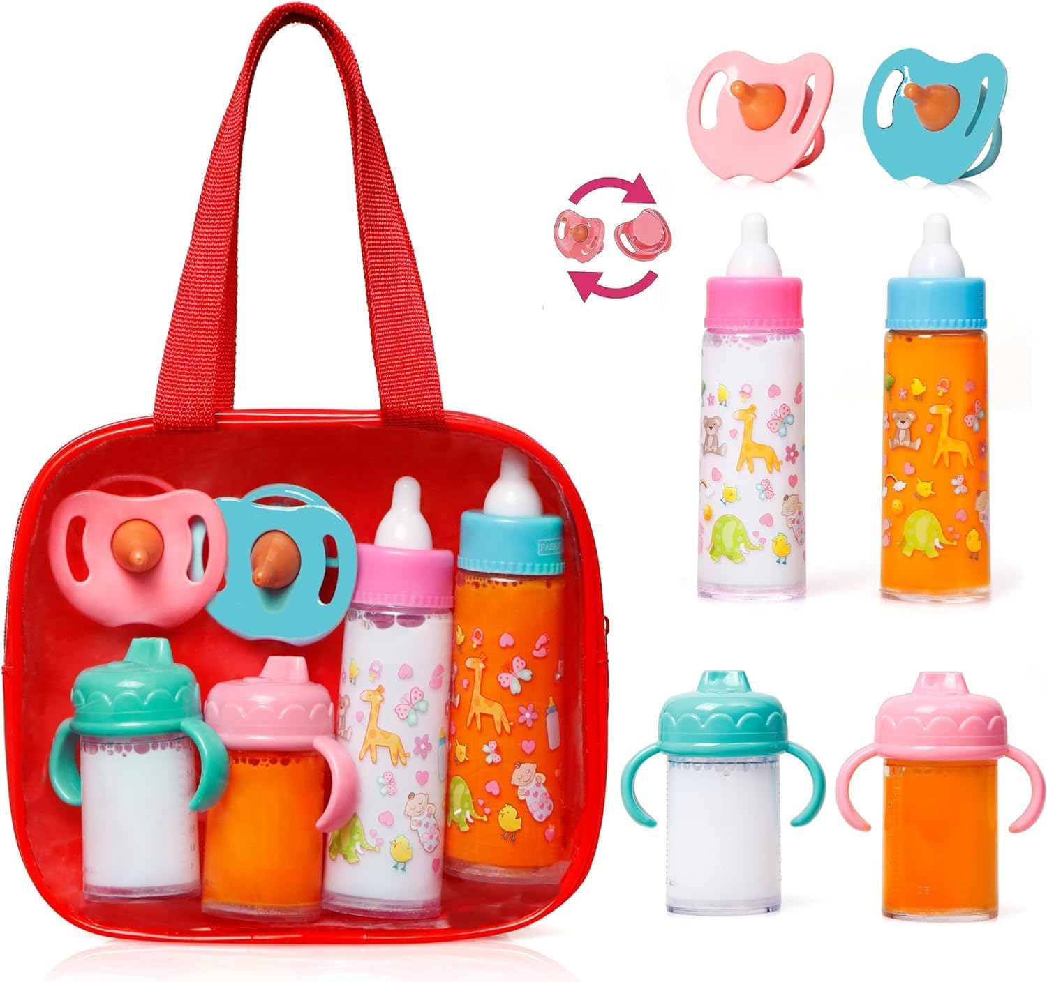 fash n kolor My Sweet Baby Disappearing Doll Feeding Set | Baby Care 6 Piece Doll Feeding Set (Red)