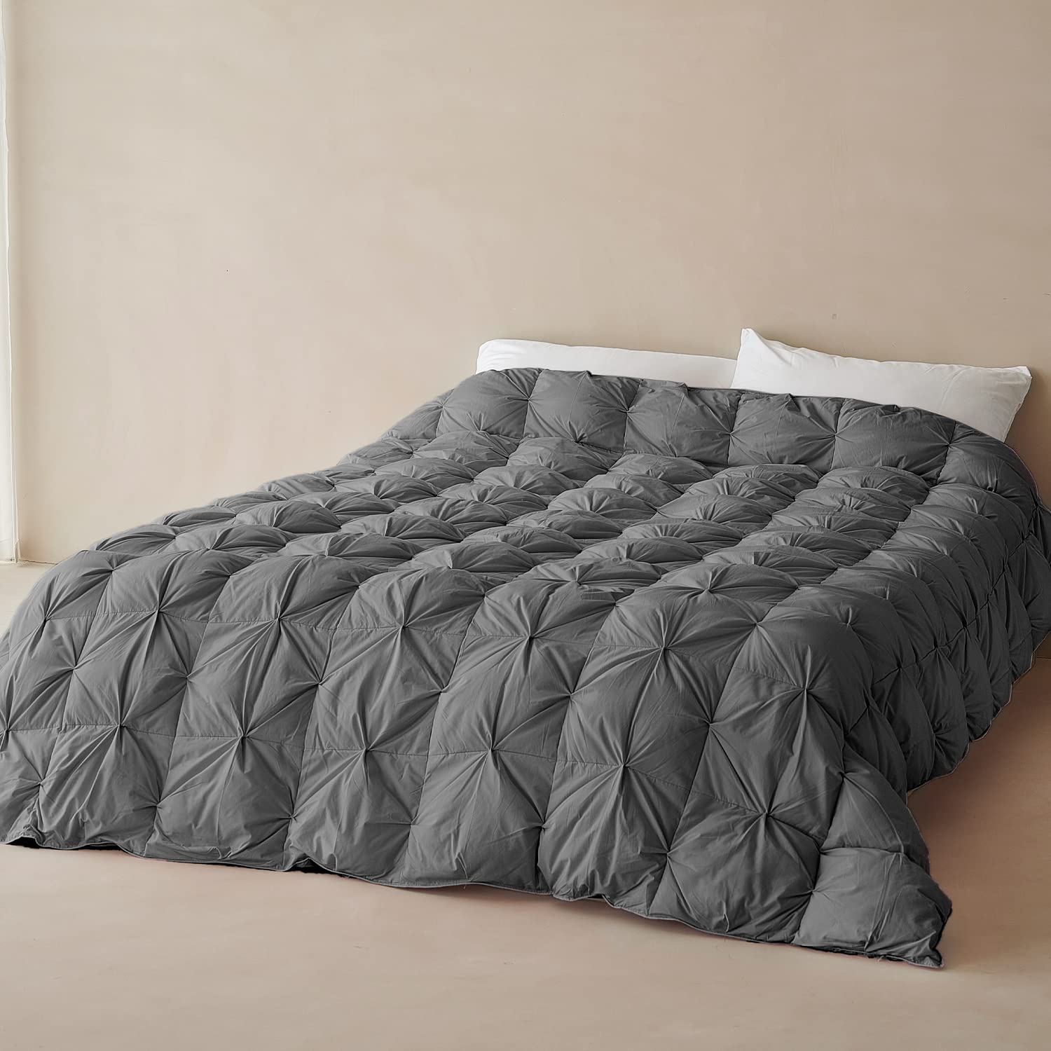 zzlamb Grey Pinch Pleat Goose Down Comforter for All Season, Imported French Craftsmanship, Soft Egyptian Cotton with Corner Tabs, Twin Size 68'' x 90''-image-37
