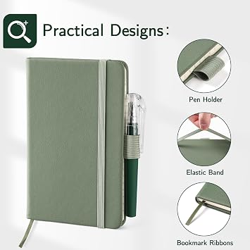 NETANY 4 Pack Small Notebook Pocket Notebook, A6 Mini Leather Hardcover Journal, 3.7 X 5.7, 416 Pages Note Pads, Green