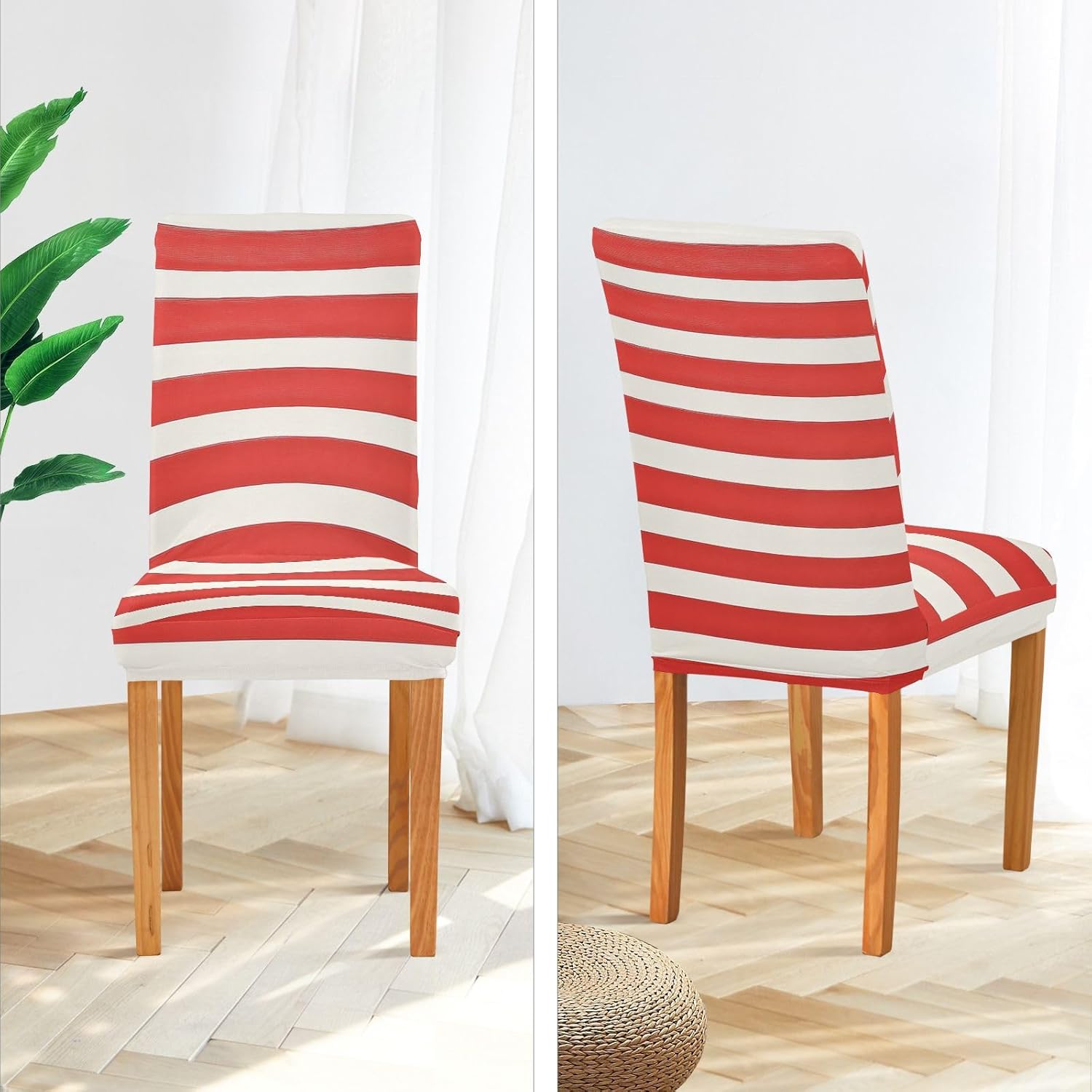 ALAZA Chair Covers for Dining Room, Red and White Stripes Stretch Chair Cover Sets Chair Protector Removable Washable for Ktichen Restaurant Hotel