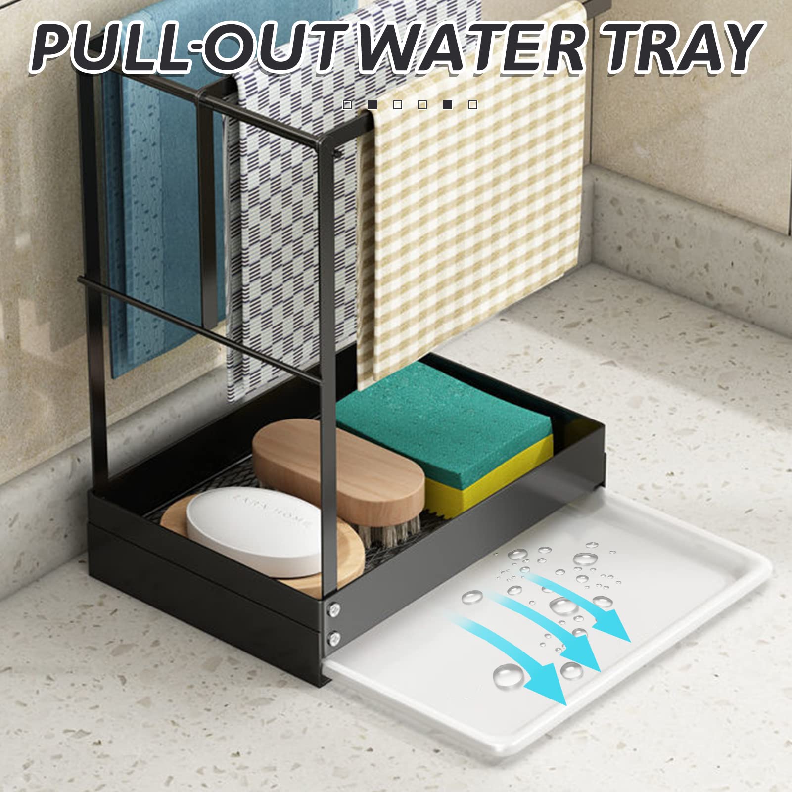 Organizador para fregadero de cocina, soporte para esponja para fregadero, soporte para paños de cocina, organizador para fregadero con bandeja de drenaje para almacenamiento de cocina, baño, fregad