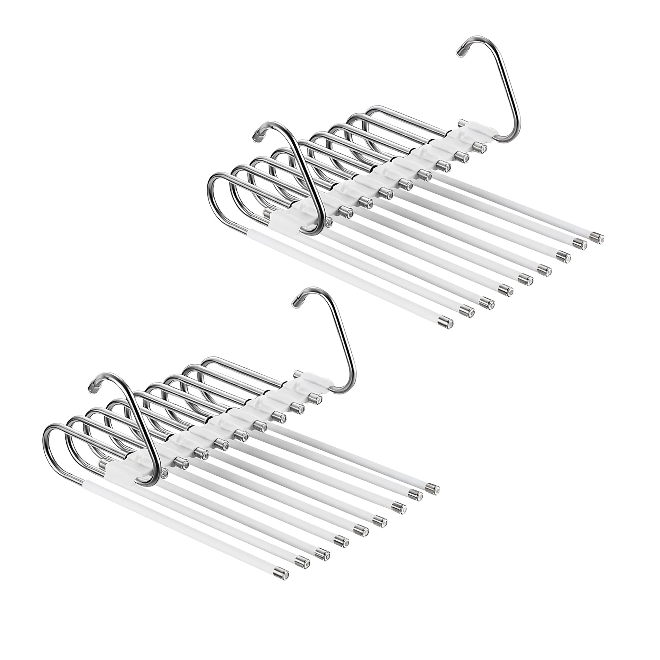 Relaxdays Multi Trouser Hangers, Set of 2, 9-Arm Non-Slip Trouser Holders, Space-Saving Design, Metal, Silver/White
