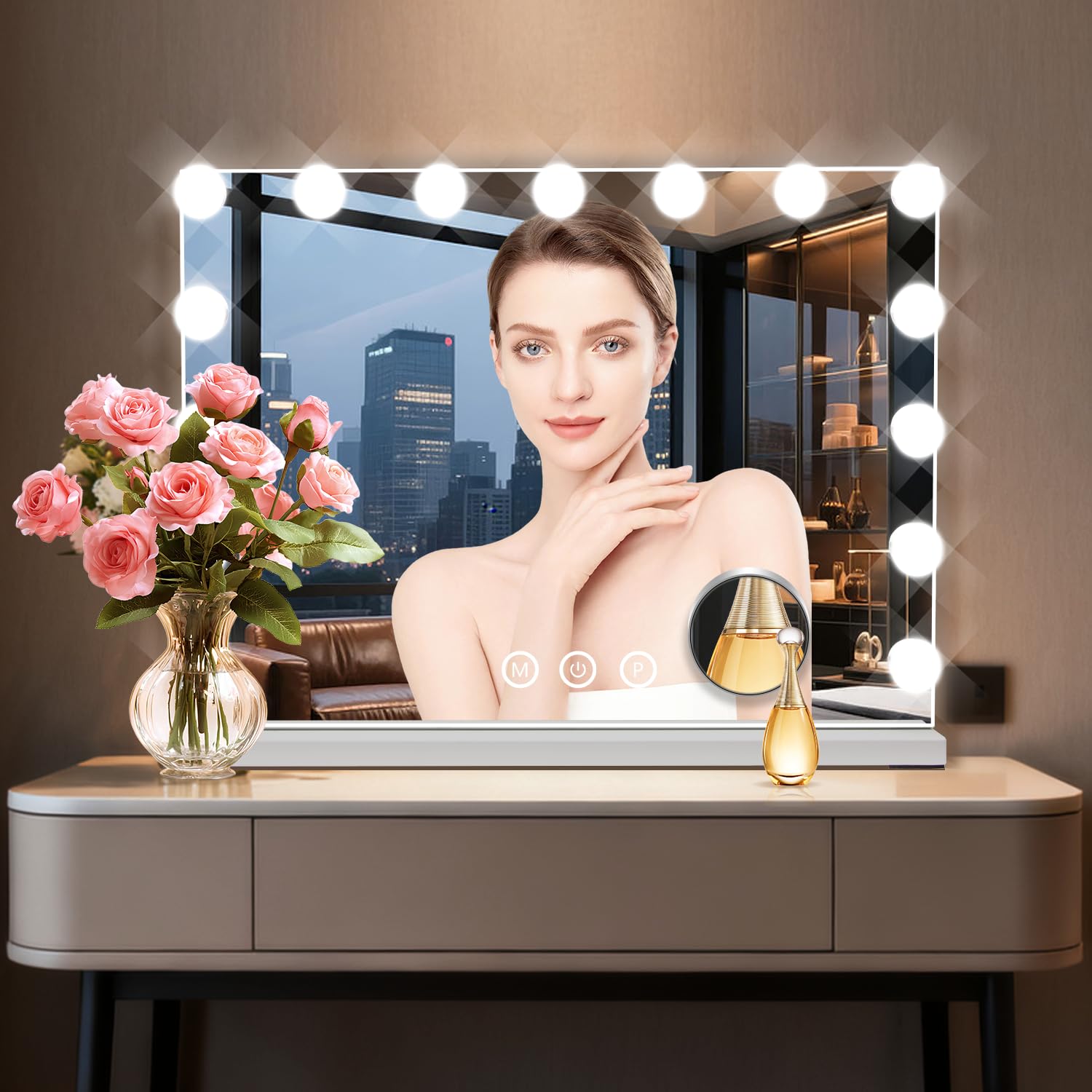 Hollywood Spiegel mit Beleuchtung,15LED (15-LED, 46 * 58)