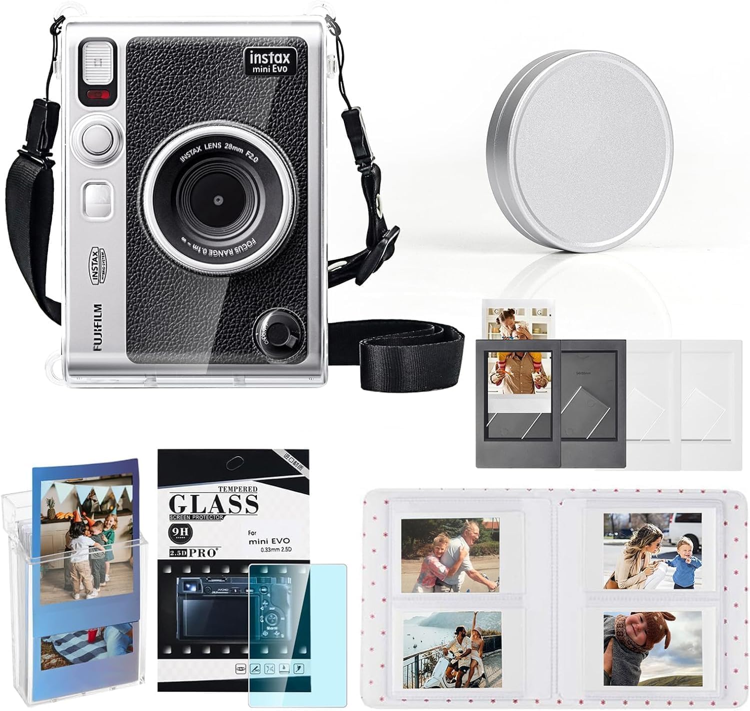 CAIYOULE Mini Evo Camera Case Accessories for Fujifilm Instax, Hard Protective Camera Case with Lens Cap, Screen Protector, Mini Frames, Album, No