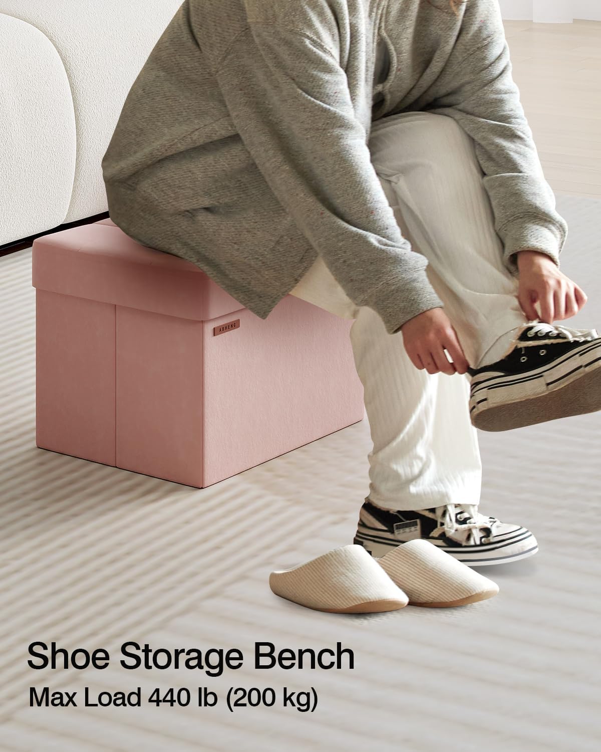 Folding Storage Ottoman, Velvet Storage Bench, Footrest, Foot Stool,for Living Room, Bedroom and Office,12.2 x 16.1 x 12.2 Inches, 200 kg Load Capacity,Jelly Pink,UASND03P - Image 4