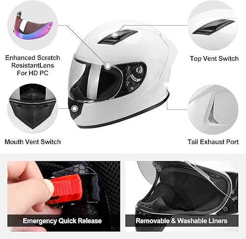 Miniatura 3 de JAGASOL DOT - Casco ligero de cara completa para motocicleta de calle con visera extra tintada para adultos, hombres y mujeres, aprobado por DOT