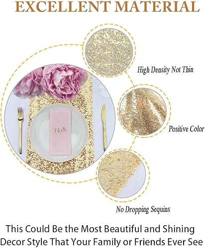 Miniatura 3 de ShiDianYi Camino de mesa con lentejuelas, color dorado claro, secuencia de 14 x 108 pulgadas, mantel brillante para despedidas de soltera y fiestas