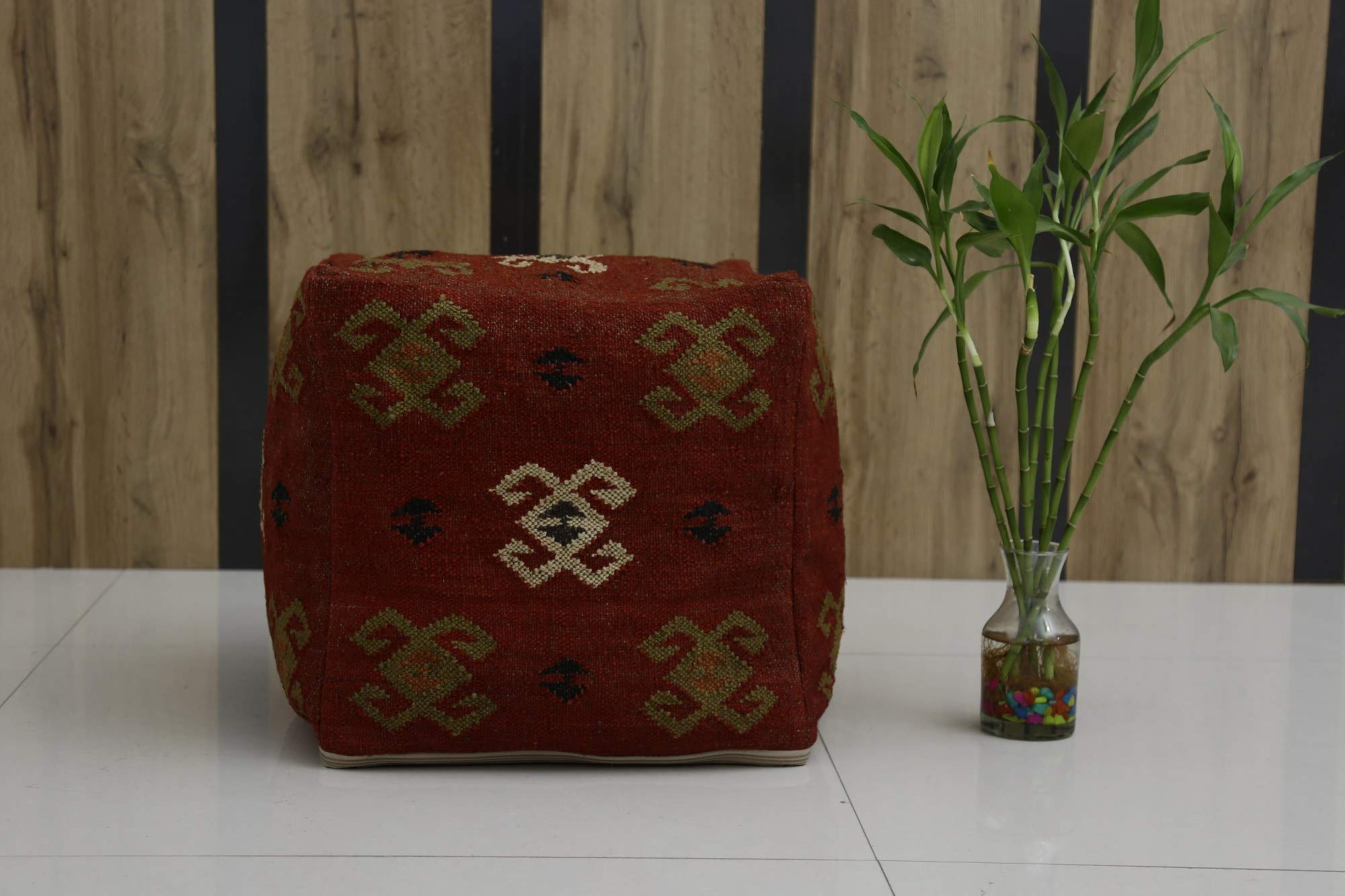 Trade Star Pouf Indiano Fatto A Mano – CopriPouf Patchwork Etnico Ricamato, Vintage, 18x18x14 Pollici (Motivo 6)