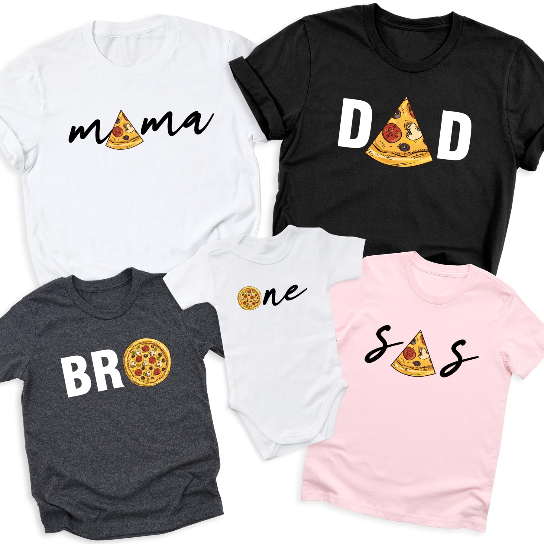 HandmadeFamily Pizza Shirt, Pizza Pie & Slices T-Shirt, Pizza Slice Mom Dad Bro One Baby Son Daughter Matching Shirts, Pizza Theme Birthday Party Shirts, Family Group Matching Tee, Christmas Family Gift