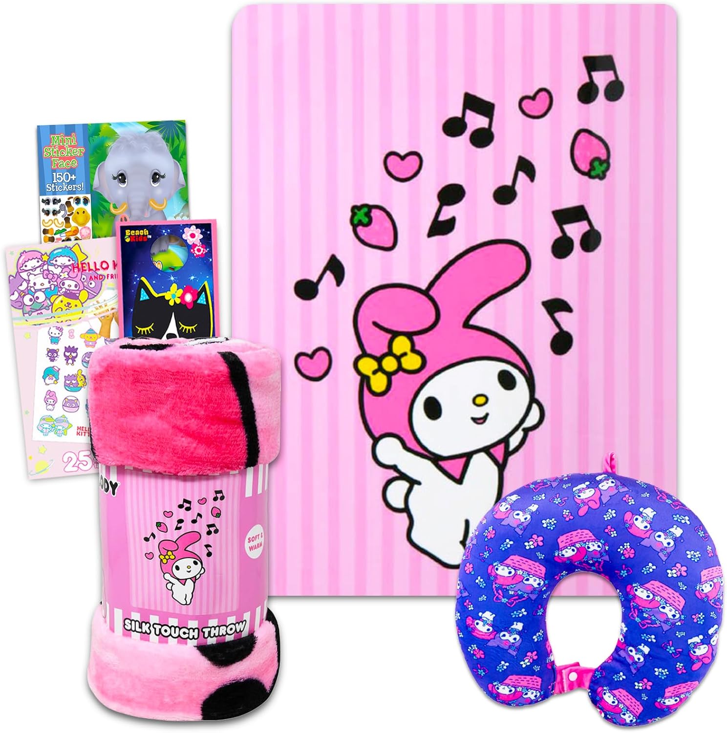 Hello Kitty Neck Pillow and Blanket Set – Travel Accessories, Fleece, Throw Blanket, 45″ x 60″, Kid
