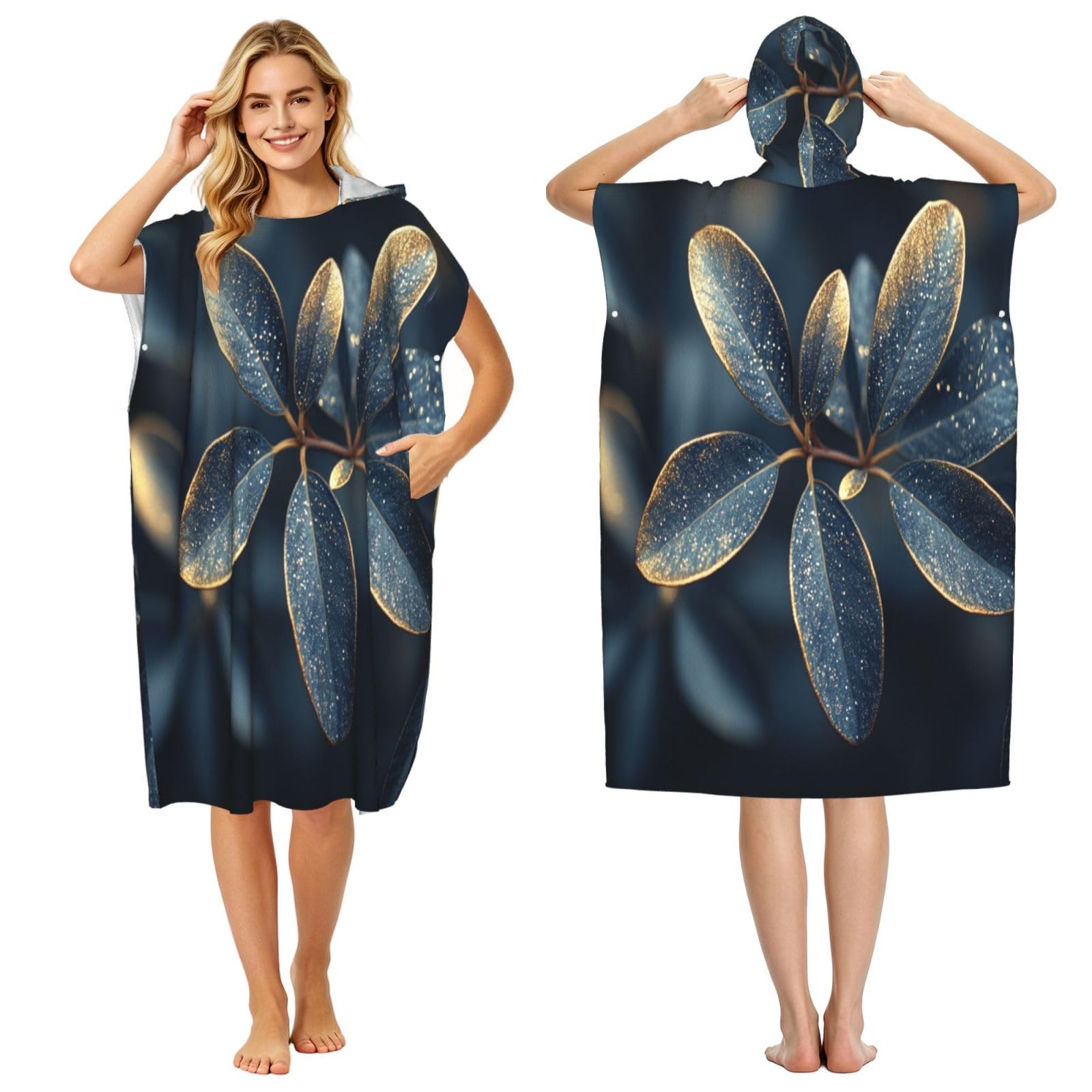 KLGRTJHK Turtle Dorsal Leaf Adult Hooded Beach Poncho Towel 43"X35"