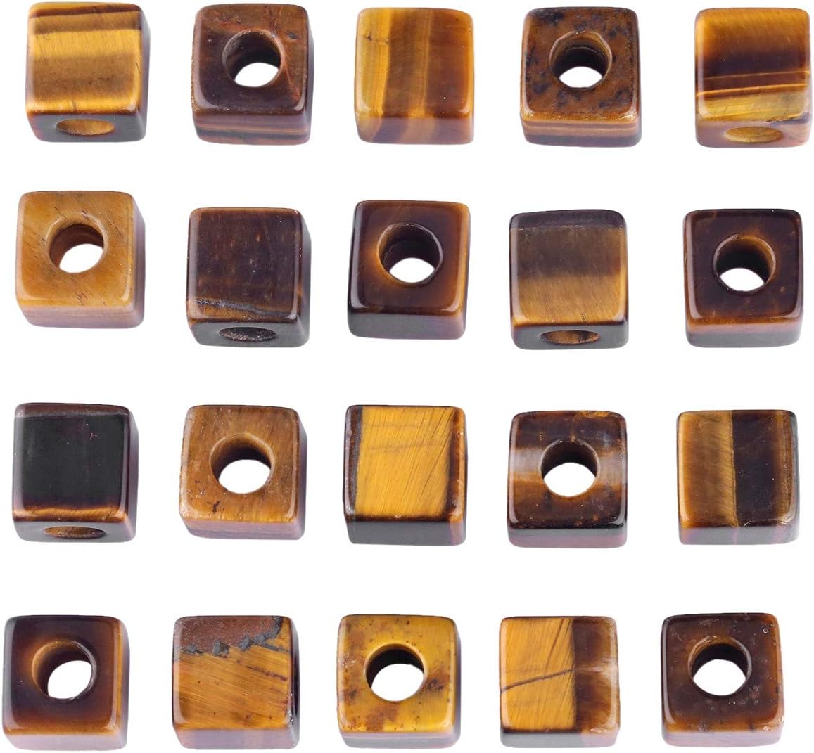 Nupuyai Tiger's Eye Stone Large Hole Stone Loose Beads for Jewelry Making, Square Shape European Bead fit Charms Bracelet, Pack of 20