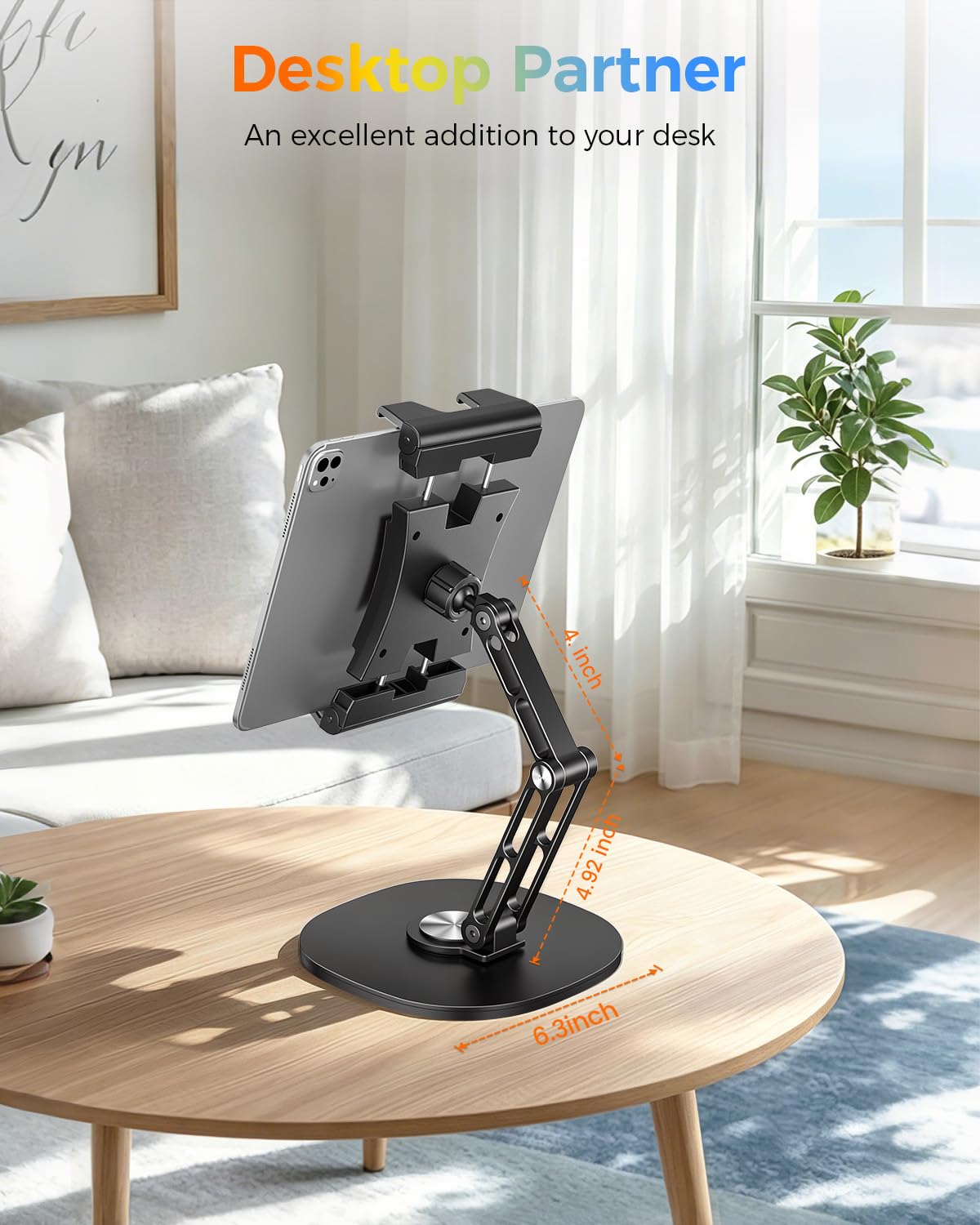 OHLPRO Supporto da scrivania regolabile per iPad, base girevole a 360°, supporto pieghevole per tablet, in alluminio resistente, per dispositivi da 4,7-15,6", iPad Pro/Air/Mini, Galaxy Tab, telefoni