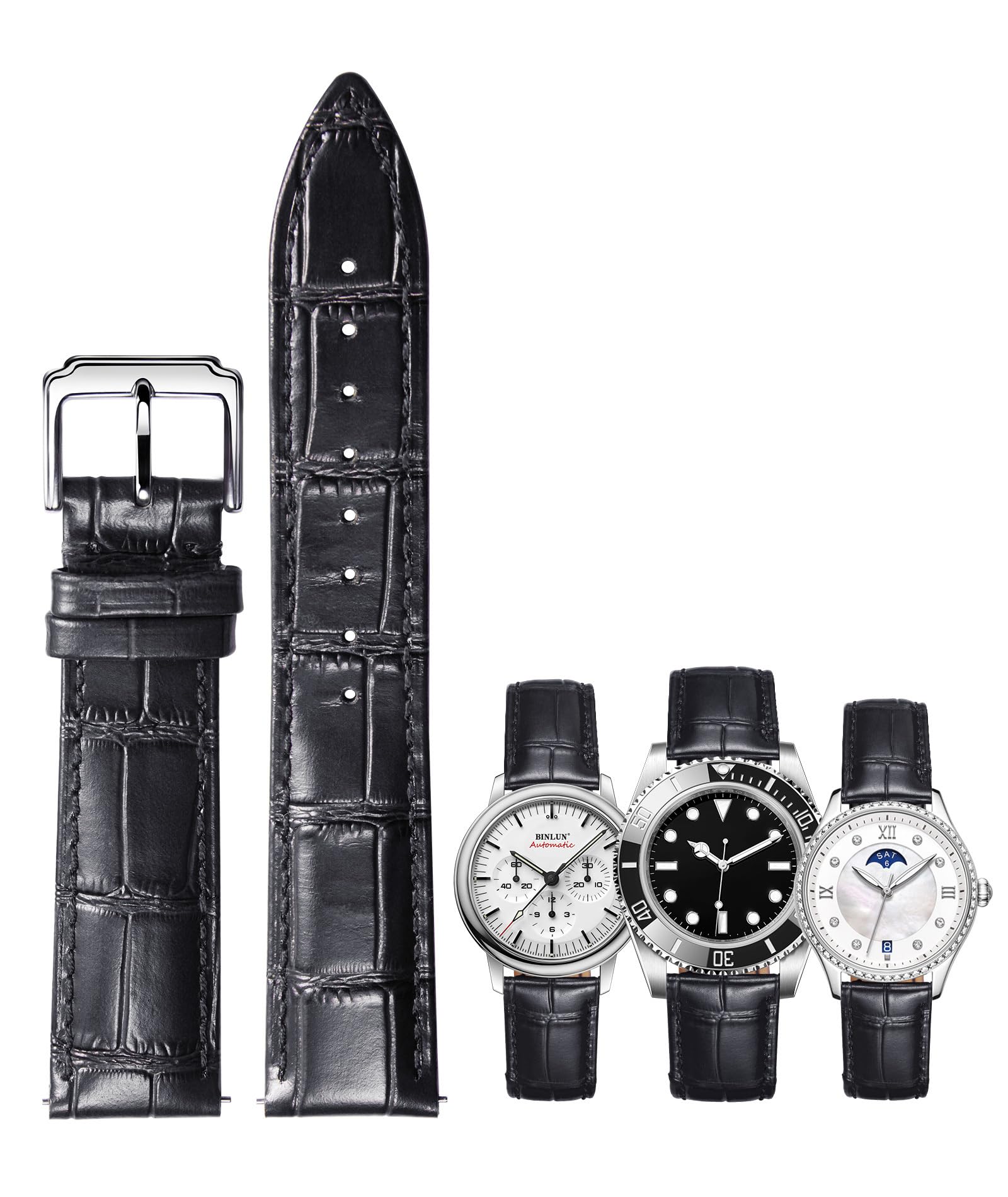 BINLUN Correa Reloj de Piel de Liberación Rápida Correas de Relojes de Cuero de Repuesto para Hombres y Mujeres con 12 Colores (10mm 12mm 14mm 15mm 16mm 17mm 18mm 19mm 20mm 21mm 22mm 23mm)