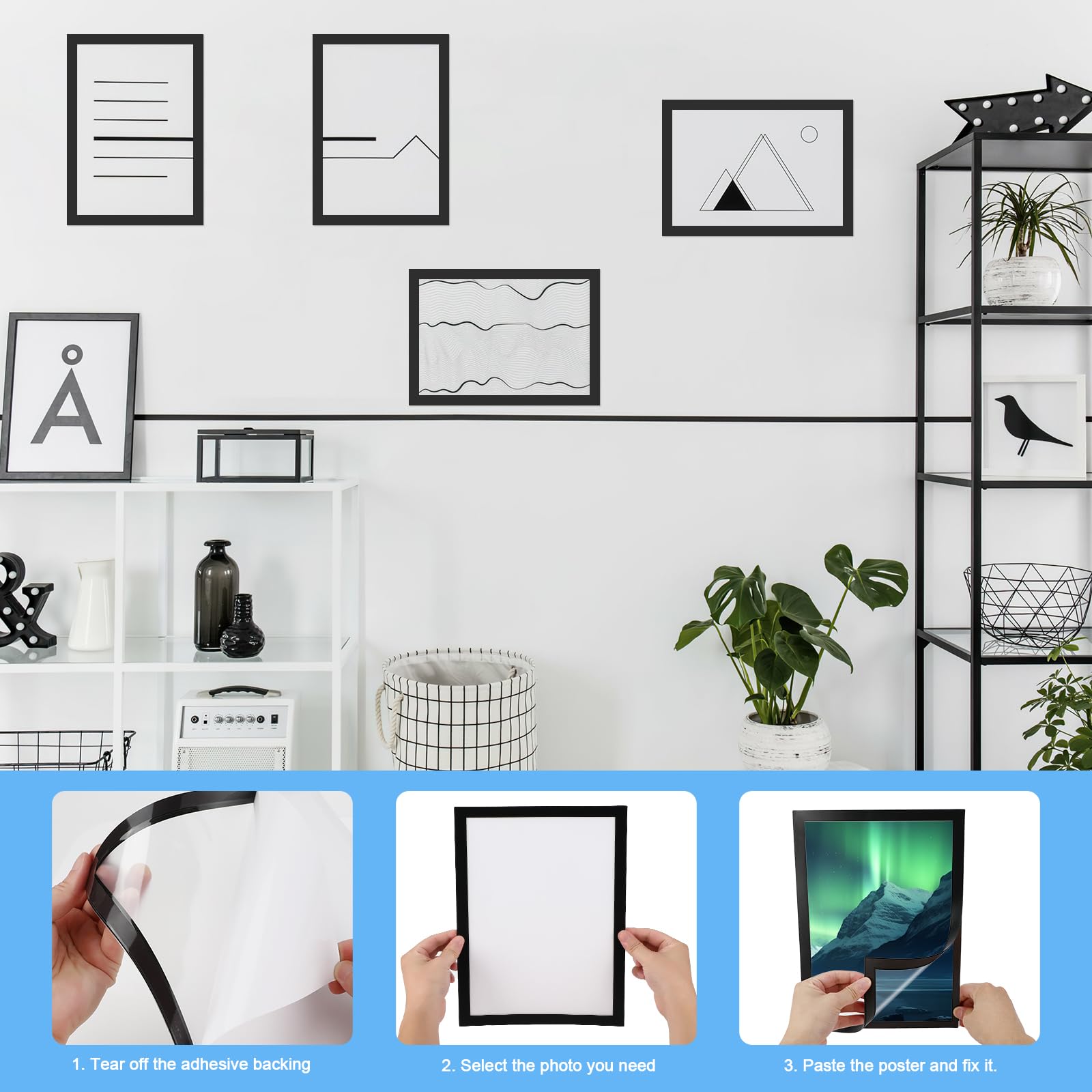 10 Stück Magnetrahmen A4, Diamond Painting Bilderrahmen 29,7x 21 cm, Transparent Selbstklebend Magnetischer Plakatrahmen für Küche Schlafzimmer Wanddekoration (Schwarz)