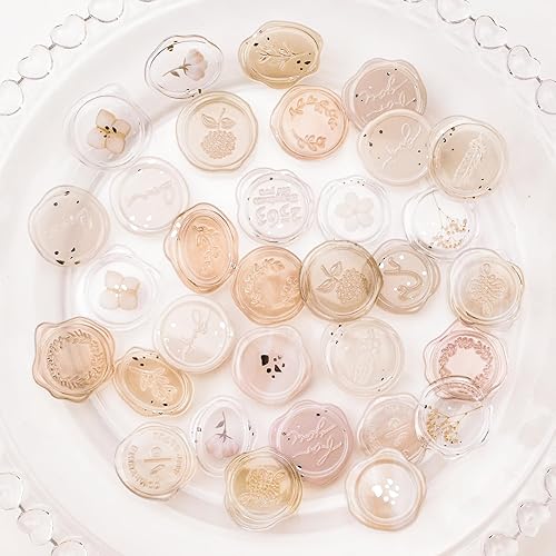 URROMA Calcomanías de sello de cera ámbar transparente, 54 piezas de sellos de sobres con temática floral, calcomanías adhesivas para Navidad,
