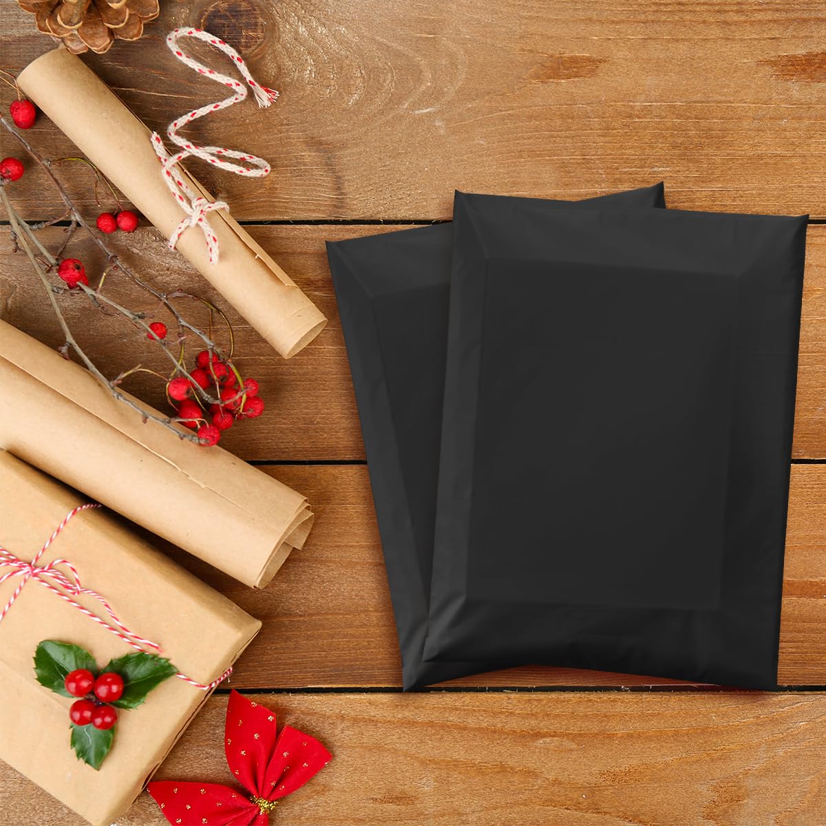 UCGOU Poly Mailers 35 x 45 cm, czarne, 200 sztuk, duże torby wysyłkowe, mocne grube koperty pocztowe, samoprzylepne, wodoodporne i odporne na rozdarcie, opakowanie pocztowe na odzież