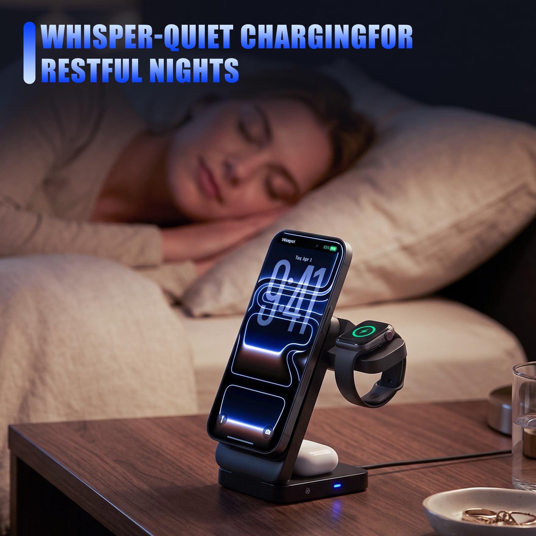 Station de charge sans fil pliable 3 en 1, support de charge rapide multi-appareils pour smartphones, montres intelligentes, écouteurs sans fil, station de charge portable pour bureau, chambre à