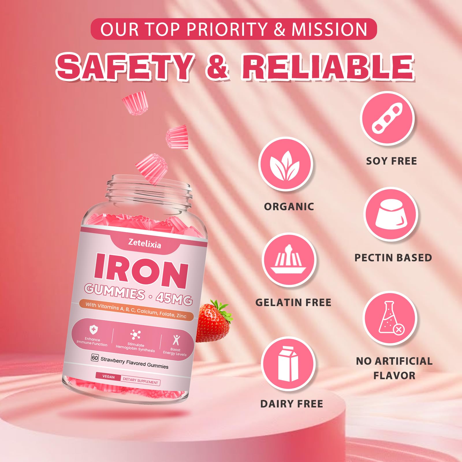 Vegan Iron Supplement Gummies for Women & Men, Anemia, Blood Builder & Energy Support for Iron Deficiency, with Vitamin C, A, B Complex, Folate, CoQ10, Sugar Free, Non-GMO, 60 Count — Amazon image 9