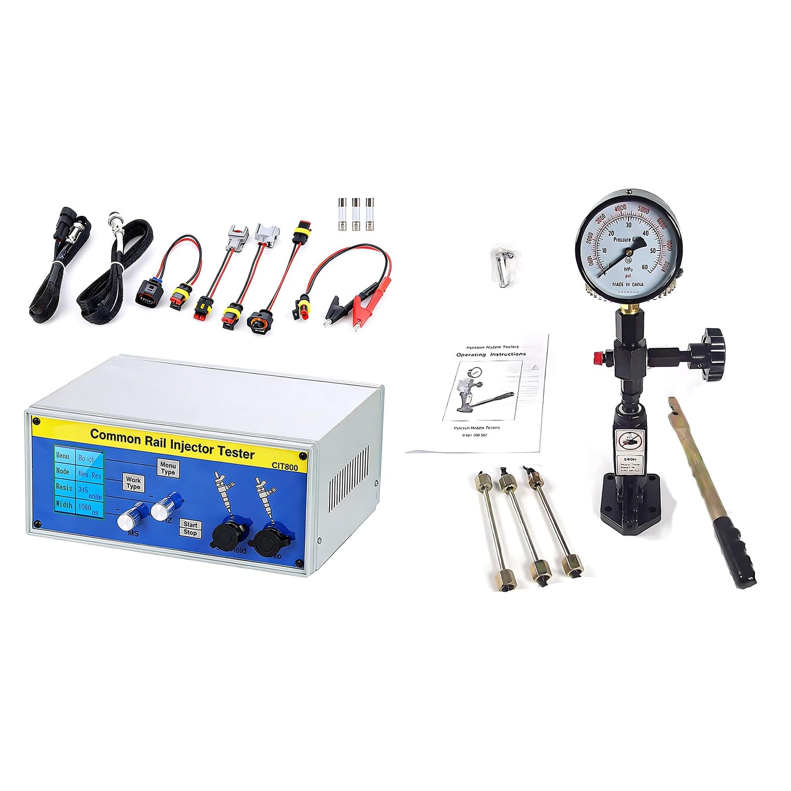 Comprobador de inyectores – Herramienta de calibración profesional – Comprobador piezoeléctrico electromagnético de riel común para sistemas de combustible diésel, compatible con Bosch, Denso, Delphi