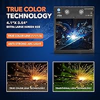 Vista 3 de TRQWH Lente de soldadura oscurecimiento automático: lente de casco de soldadura, tecnología de color verdadero con 4 sensores de arco, rango