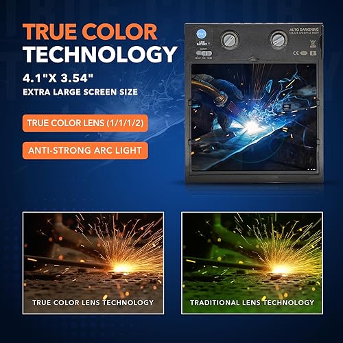 Miniatura 3 de TRQWH Lente de soldadura oscurecimiento automático lente de casco de soldadura, tecnología de color verdadero con 4 sensores de arco, rango de