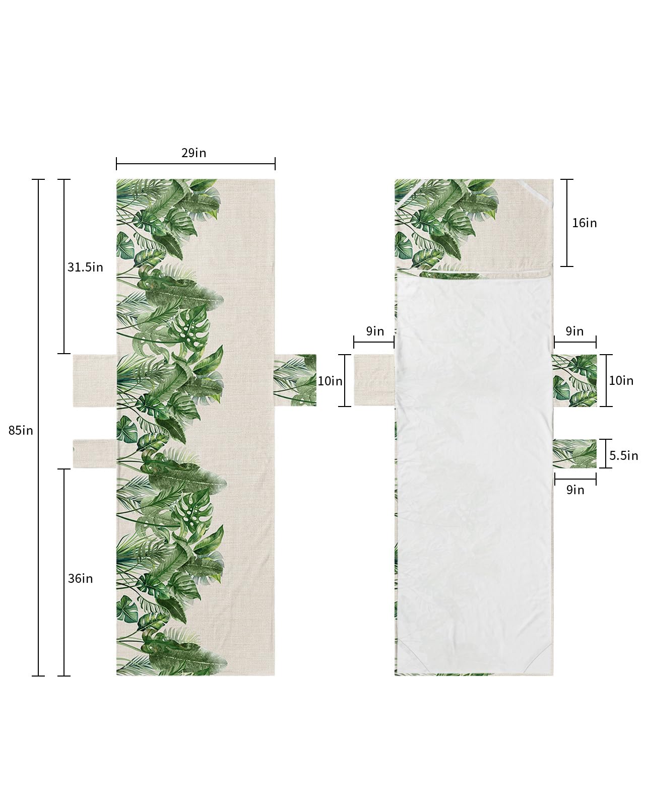 Green Palm Leaves Botanical Beach Lounge Chair Towel Cover, Soft Chaise Lounge Towel with Side Pockets Patio Pool Chairs Cover for Beach/Pool Sunbathing 29x85 Summer Tropical Plants Rustic