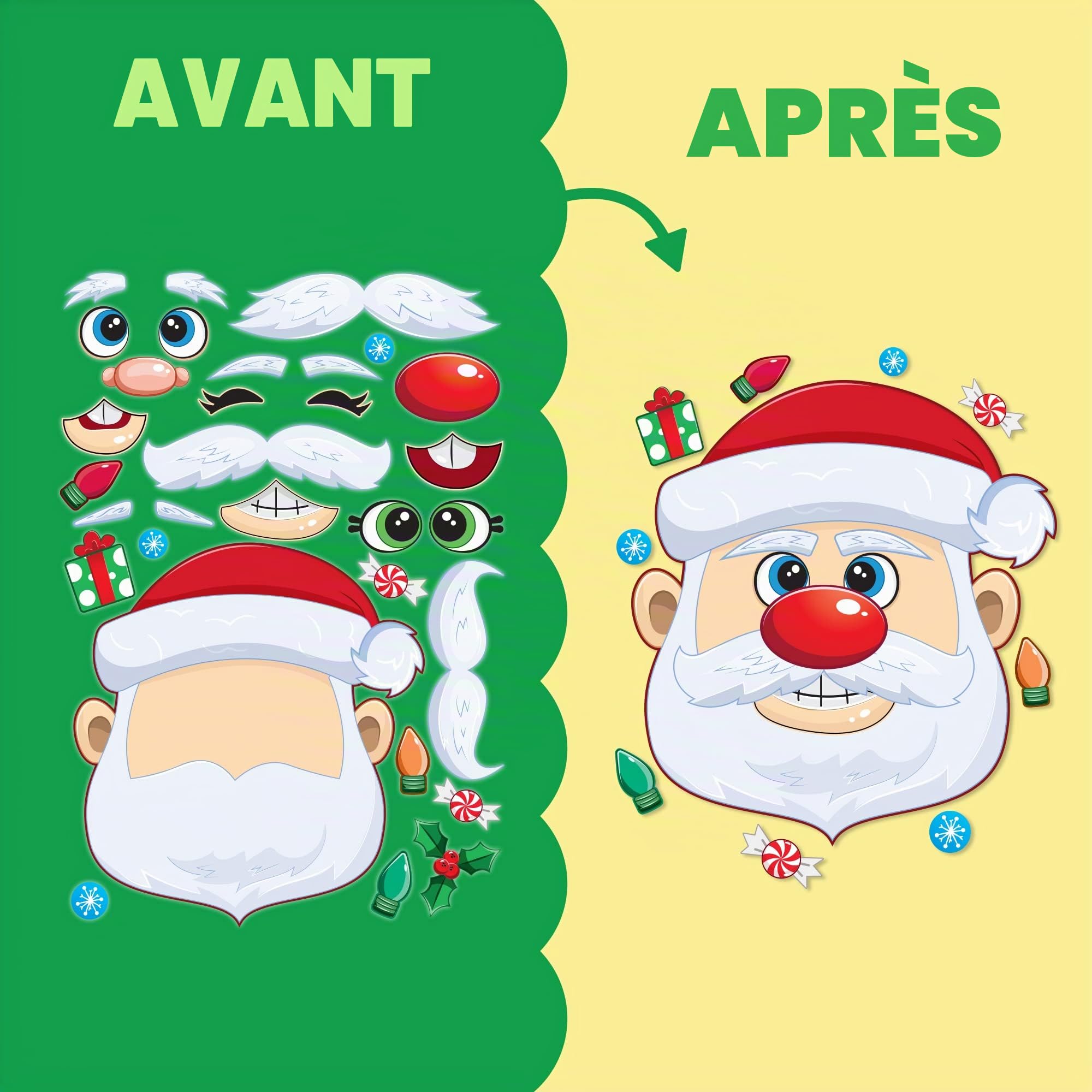 JOYIN 24 stickers face à face mix and match stickers avec elfe de Noël, Père Noël, bonhomme de neige, pingouin et ours polaire, 11123