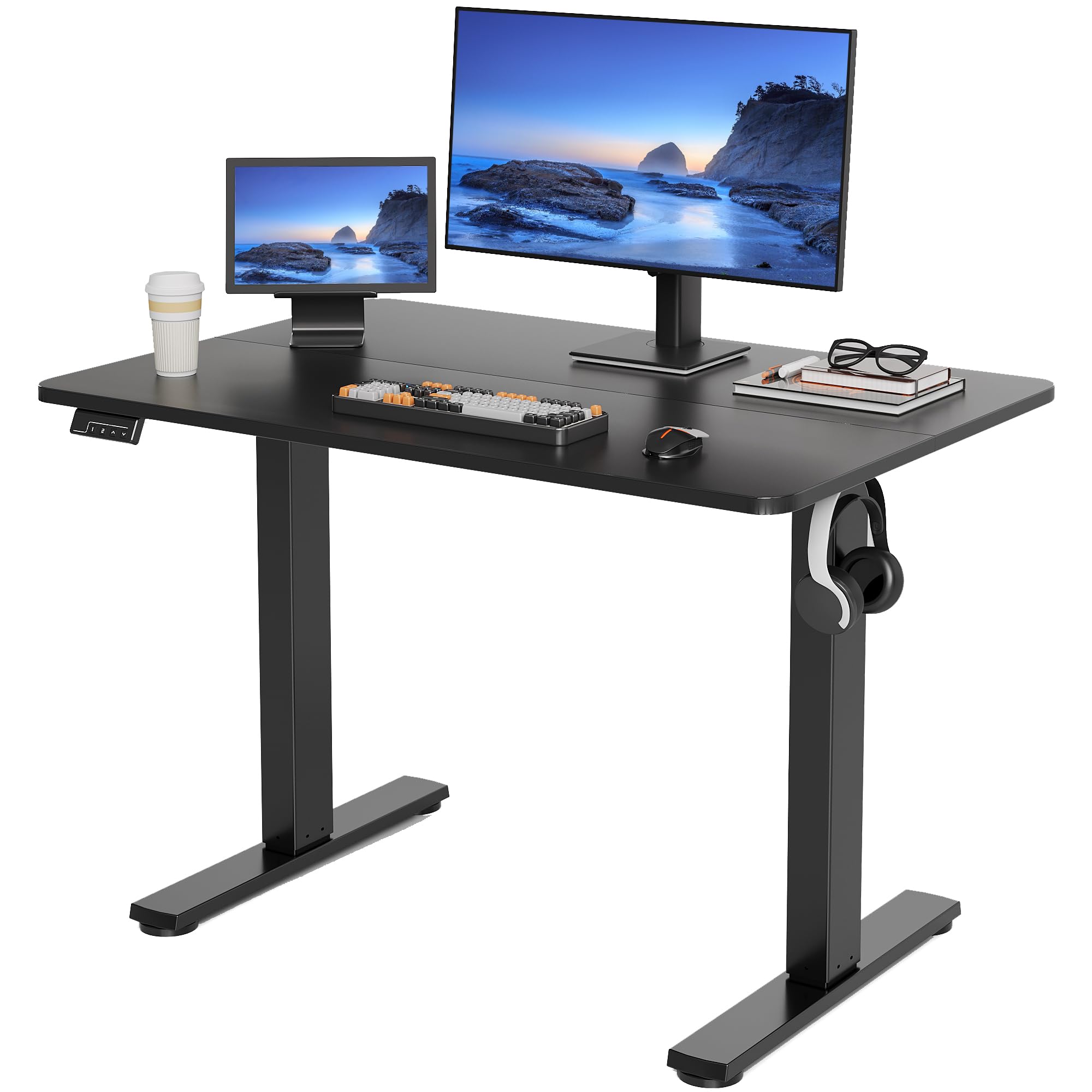 LongKe Electric Standing Desk Adjustable Height, 40x24 Inches Sit Stand up Desktop for Home Office, Ergonomic Rising Computer Table with Memory Preset