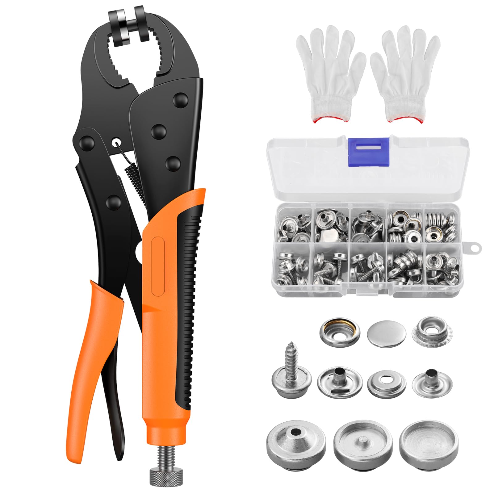 JiGiU Snap Fastener Tool with 3 Dies and 30Sets Metal Snaps-Orange