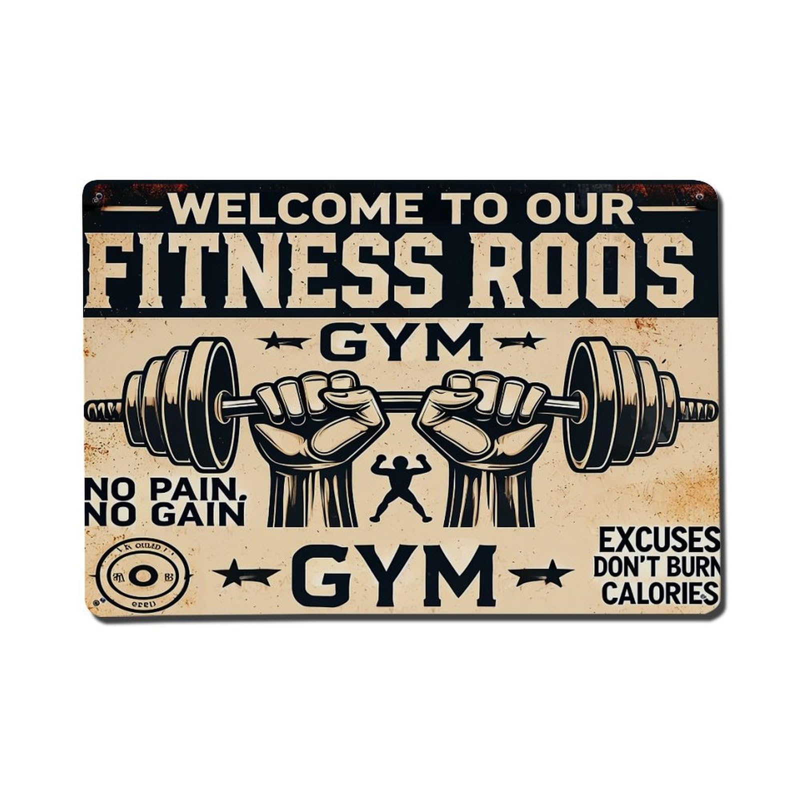 Fitness Gym Motivation Barbell Hands Retro Metal Tin Sign, Vintage Metal Poster for Home, Gaming Room, Studio Workshop,Bar,Garage Wall Art Decor 8x12 Inch