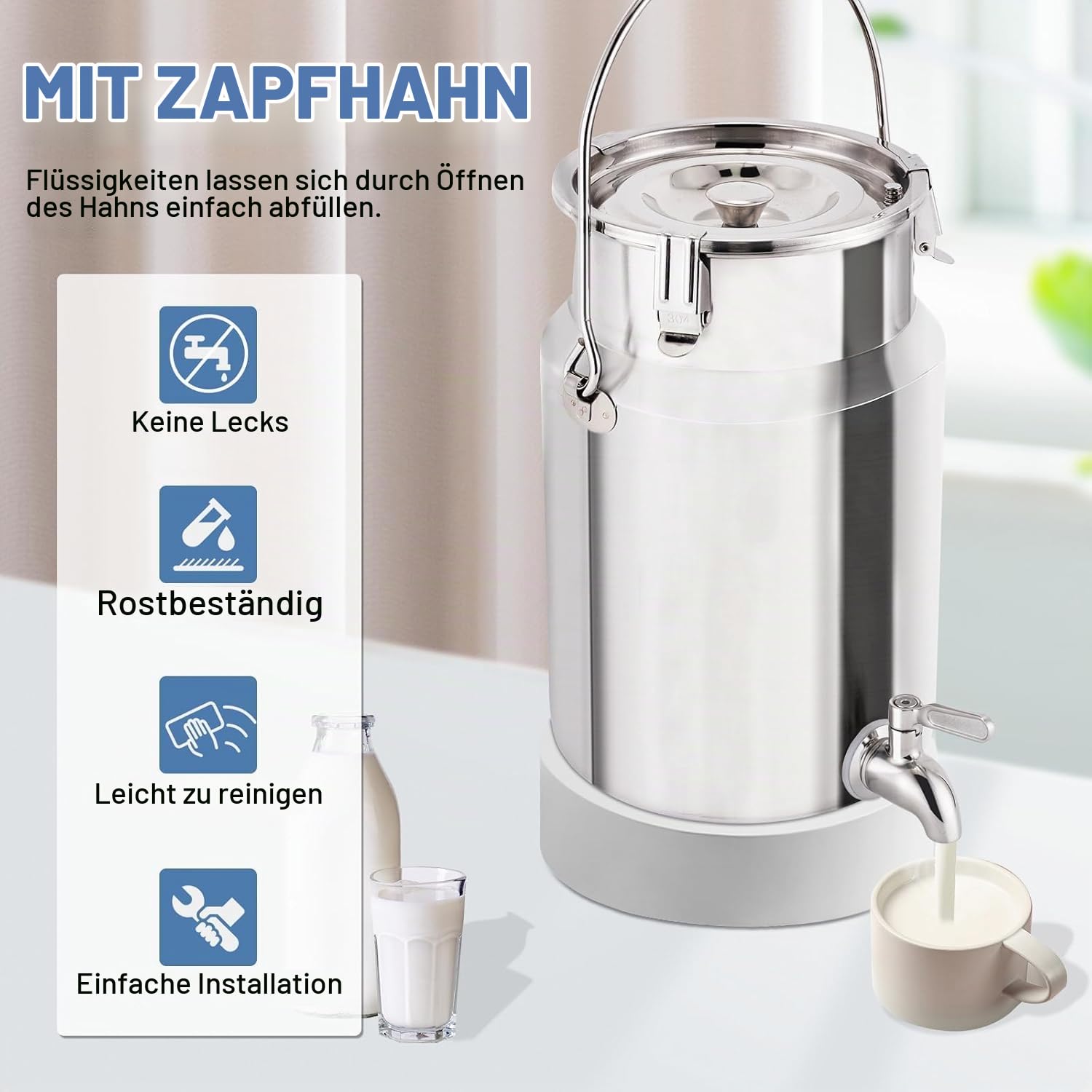 YUCHENGTECH 304 Milchkanne Edelstahl 5L mit Wasserhahn Und Versiegelter