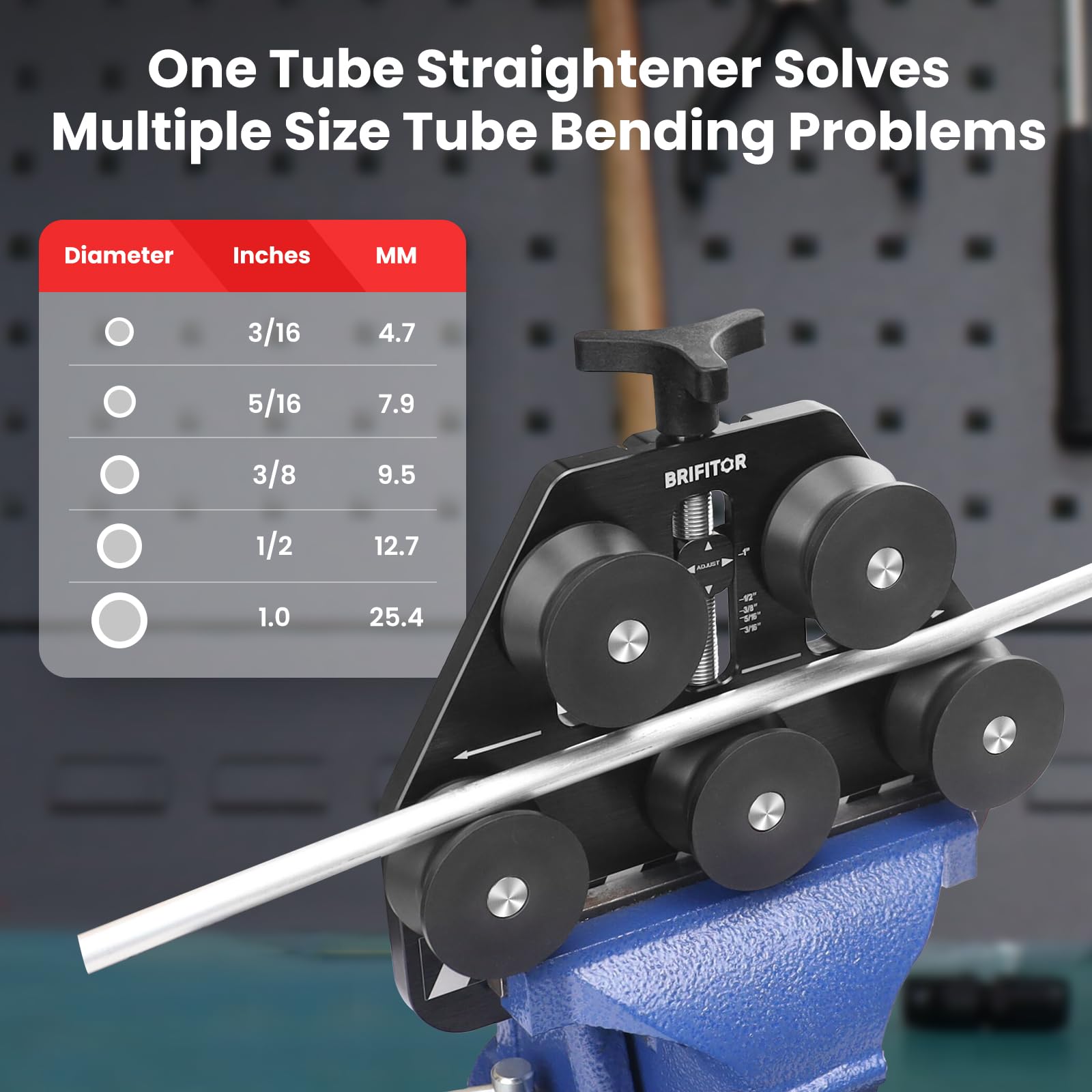 Enderezador de tubos, enderezador de línea de freno para tubos curvados o en espiral de aluminio de acero inoxidable suave de 3/16 a 1.0 pulgadas de diámetro. Con llave AN roja para proyecto