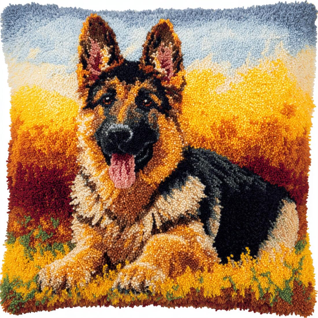 Kitquiver Animal Latch Hook Craft Kits Dog Portrait Crochet Needlework Crafts with Latch Hook Tool for Adults DIY Handmade Home Cushion Kits Decor 17x17In