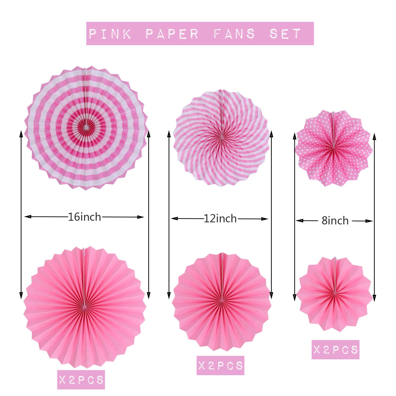 zilue Hanging Pink Paper Fans Decoration Kit Round Paper Garlands Birthday Party Baby Showers Events Accessories Set of 6
