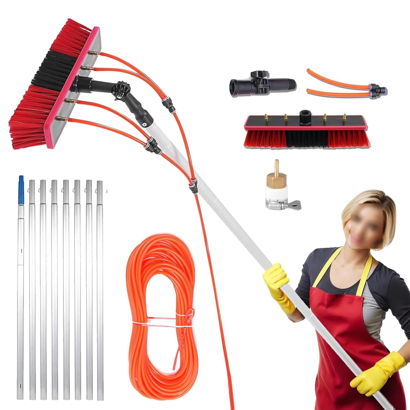 ZBBGTJK Telescopic Water Fed Window Cleaner - Multifunctional Hydrocleaner Brush for Decking Walls Conservatories Roofs Caravans & Cars - Lightweight 500cm Reach