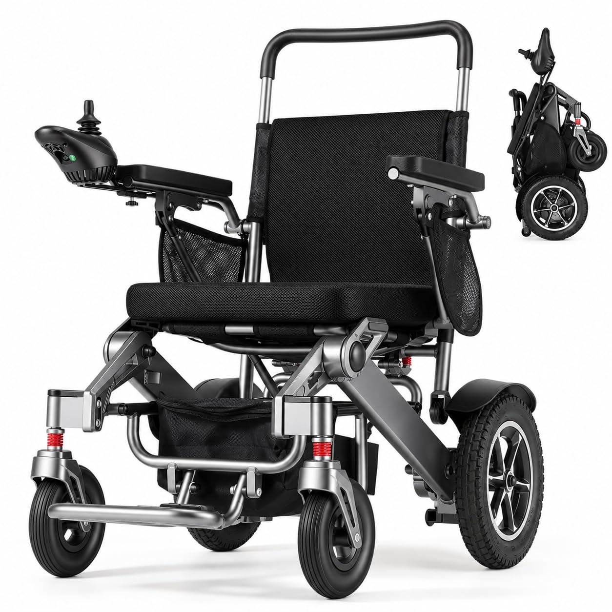 Wefree Elektrischer Rollstuhl Faltbar Leicht, 40 km Reichweite, 500 W Dual-Antrieb, 47 cm Sitzbreite, Kompakt faltbar in 3 Sek., Abnehmbarer Lithium-Akku, Belastbar bis 100KG, für Senioren