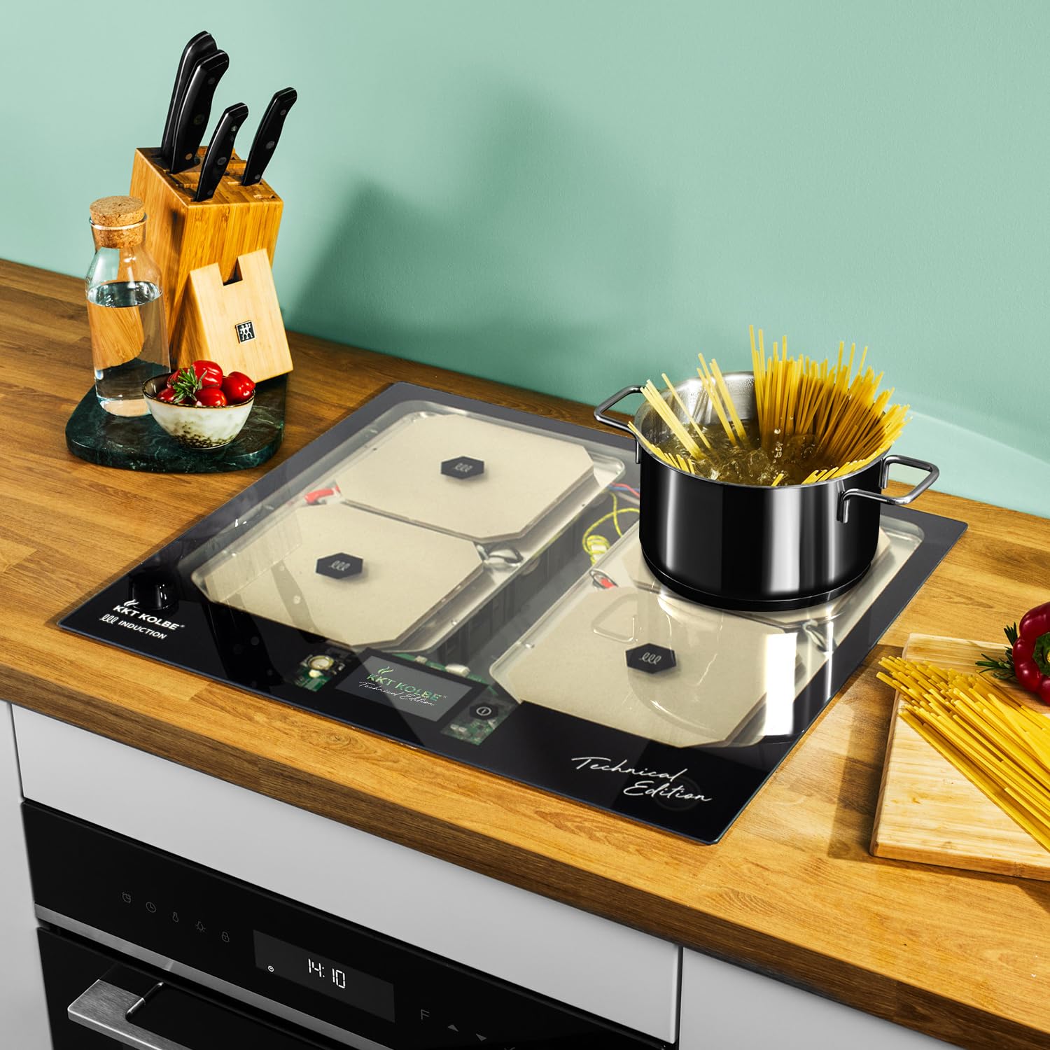 Piano cottura a induzione 60 cm/Display touch TFT/Autonomo / 7,2 kW / 4 zone / 2 zone Flex / 9 livelli/Senza cornice/Riscaldamento rapido/Funzione BBQ / IND5905EDIT