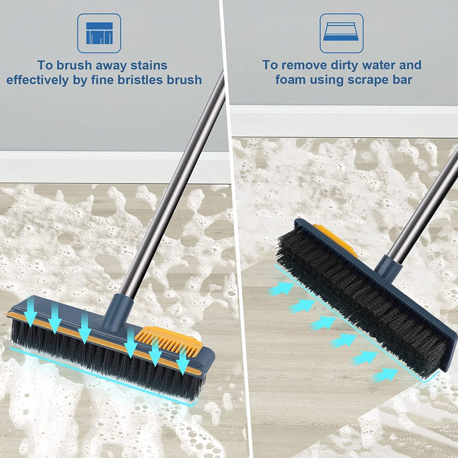 MURTISIDDH Stainless Steel Floor Cleaner Mop Brush Swiper with Strong Bristle | 2 in 1 Scrape Floor Scrubbing Brush with Long Handle | Tile Cleaner 3