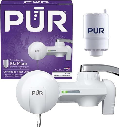PUR PLUS Faucet Mount Water Filtration System, White – Horizontal Faucet Mount for Crisp, Refreshing Water, PFM150W