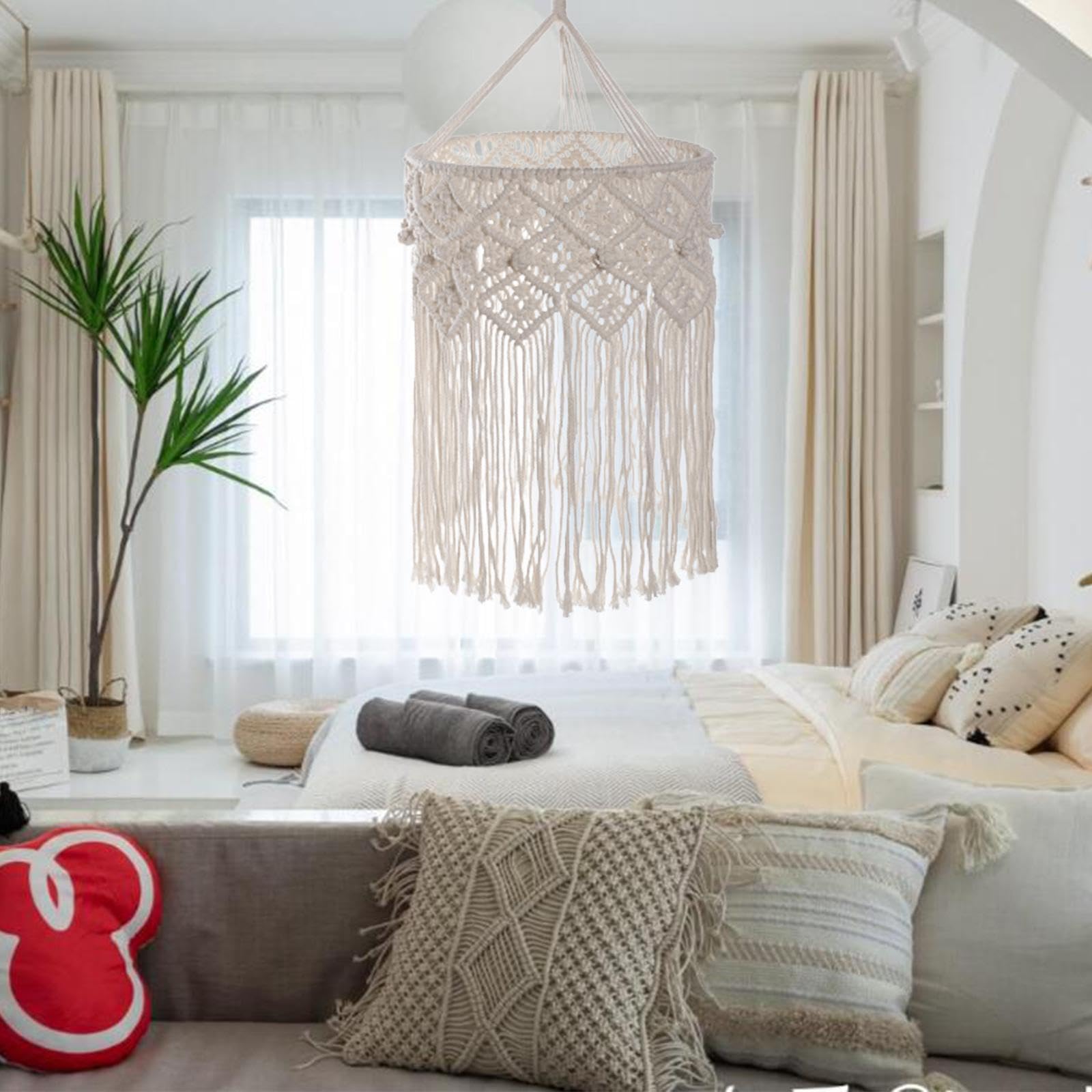 Paralume in macramè da Appendere, Soluzione Fai-da-Te per Sostituire L'illuminazione, Tessuto a Mano, per Camera da Letto, Stile b
