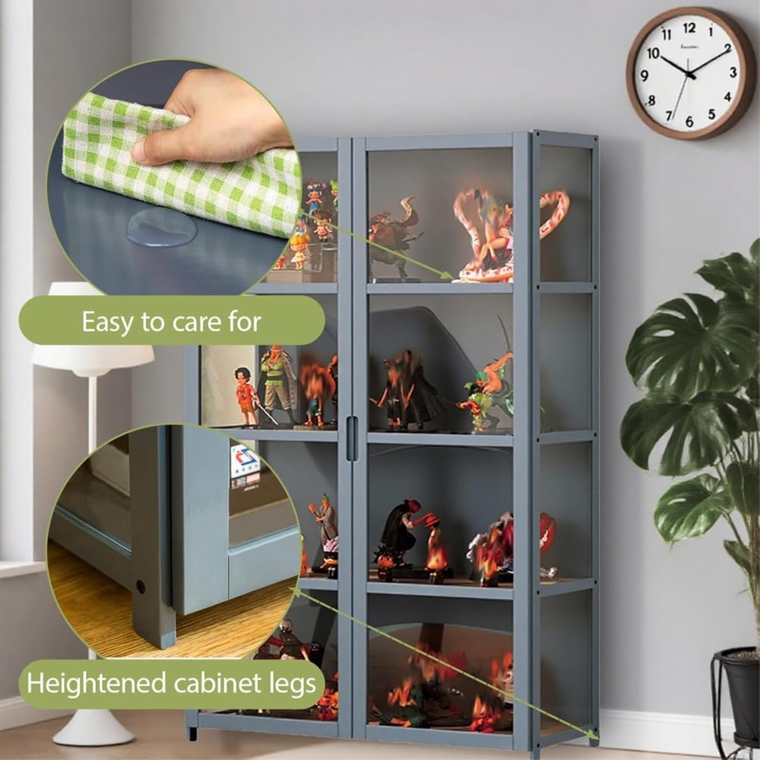 Display Cabinet with Acrylic Doors for Collectibles 4 Tier 3 Tier Small Curio Cabinet Display Case for Figures Wood Storage Cabinet for Bedroom Living Room
