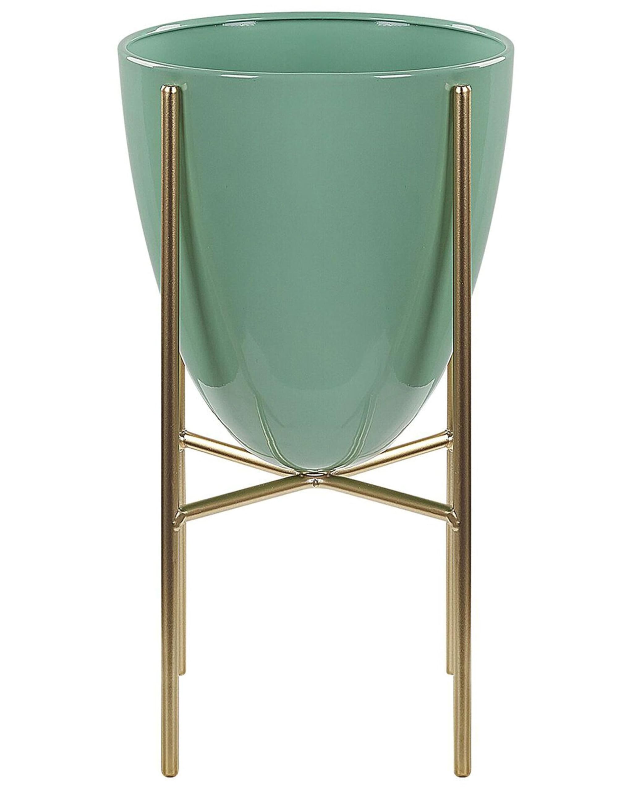 Beliani Cache-Pot de Fleurs sur Pieds Vert et Doré pour Plantes et Fleurs Décoration Salon Glamour
