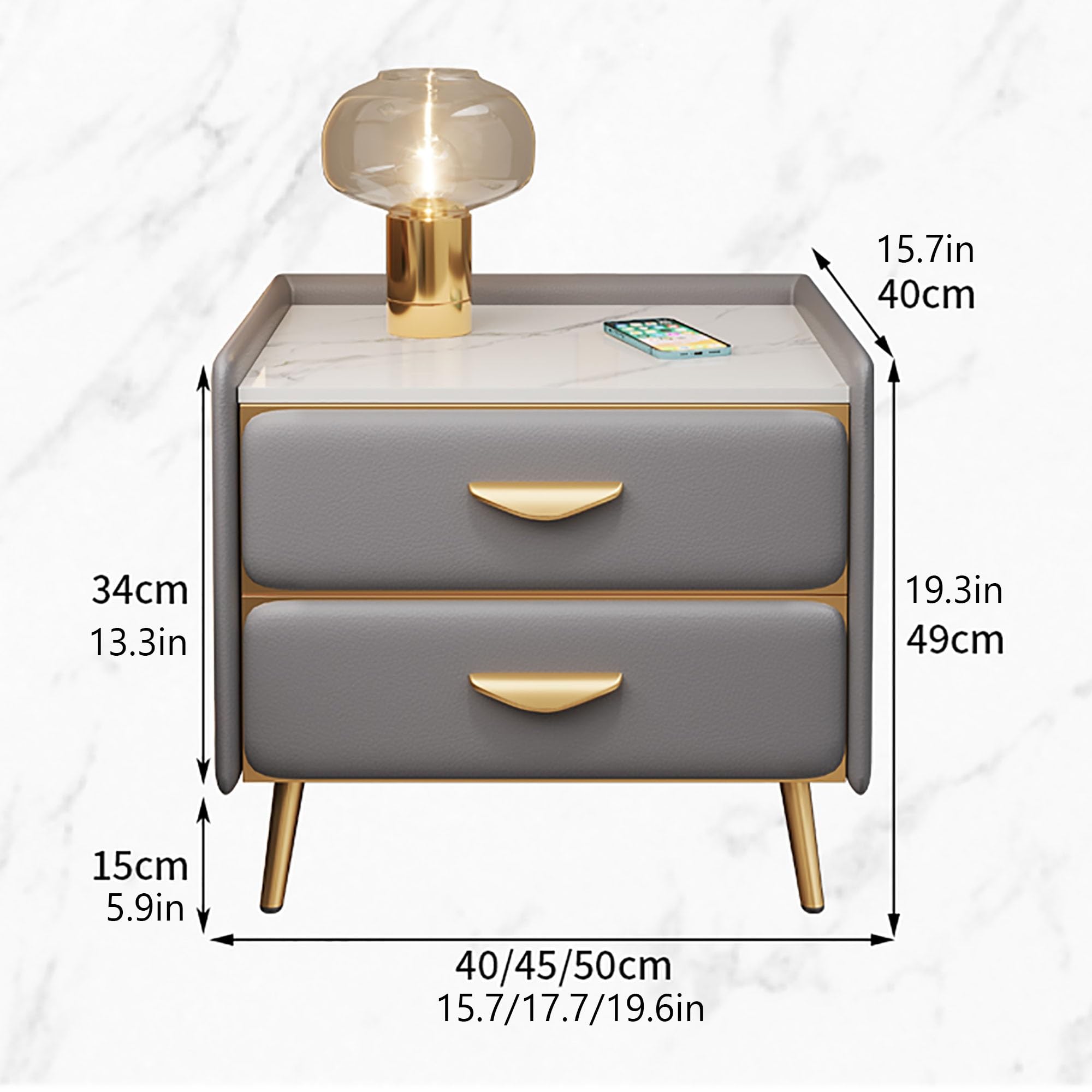 Comodino Stretto con 2 cassetti, Piccolo comò per Camera da Letto, Tavolo Moderno salvaspazio per Divano, Soggiorno e (Bianco 40x40x40 cm)